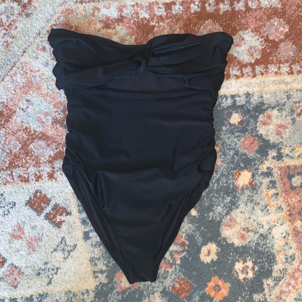 Showpo Black Tie Bust Cutout Strapless One Piece Beachy Swimsuit Size 10